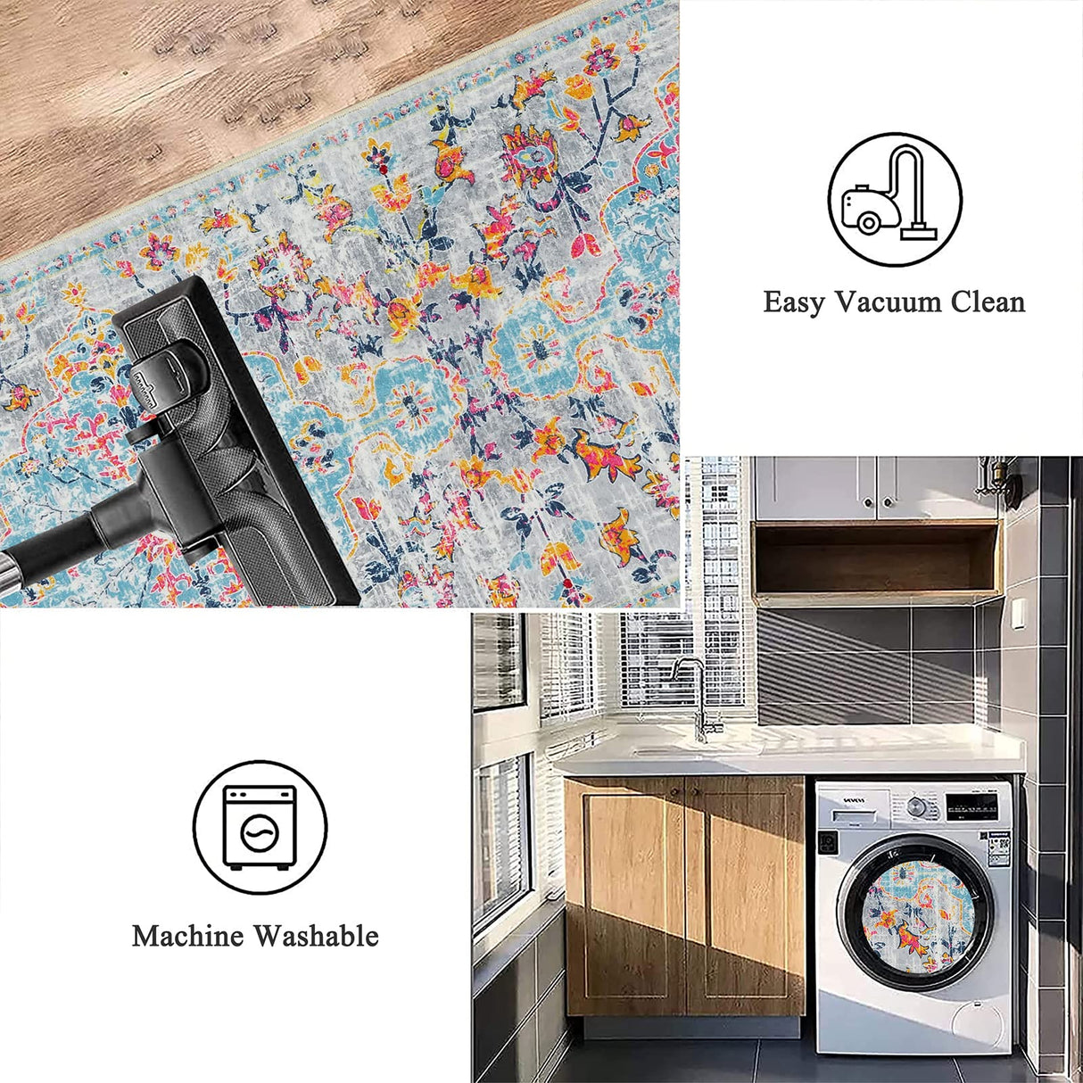 Pauwer Hallway Runner Rug 2x6 Washable Rugs Runner Non Slip Carpet Runner Boho Farmhouse Vintage Throw Area Rugs Floor Runner for Hallway Kitchen Entryway Laundry Room Bedroom Bathroom, Grey Pauwer