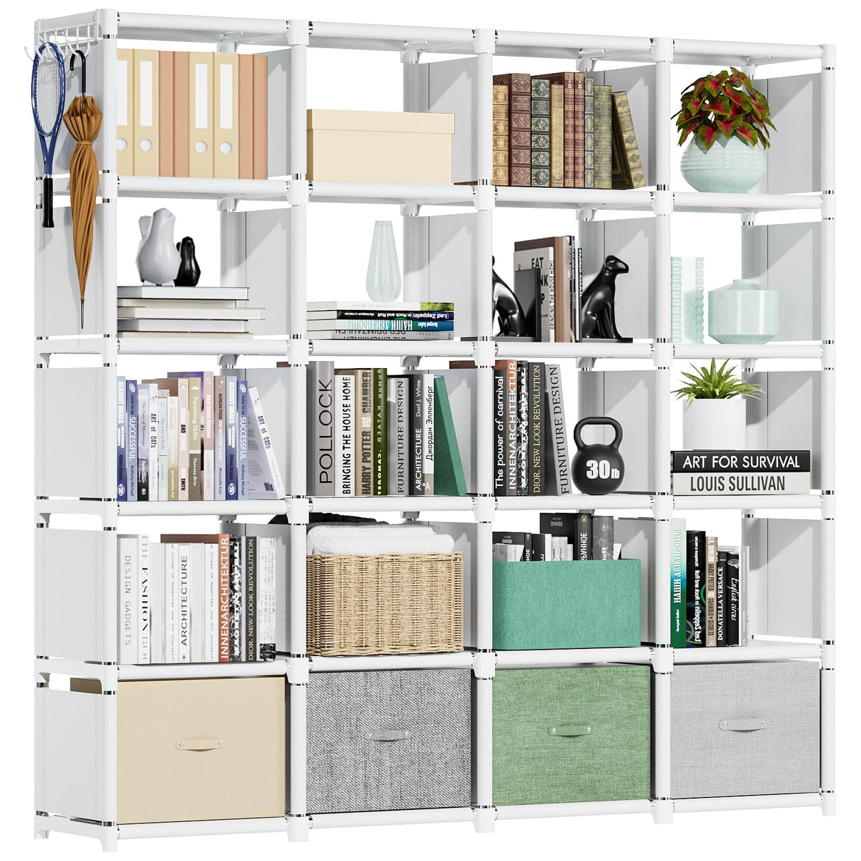 Mavivegue 20 Cube Book Shelf, Storage Organizer, Large DIY Bookcase, Metal Cube Bookshelf, Cubbies Closet Storage Organizer Shelves for Bedroom,Living Room,Home,Office Mavivegue