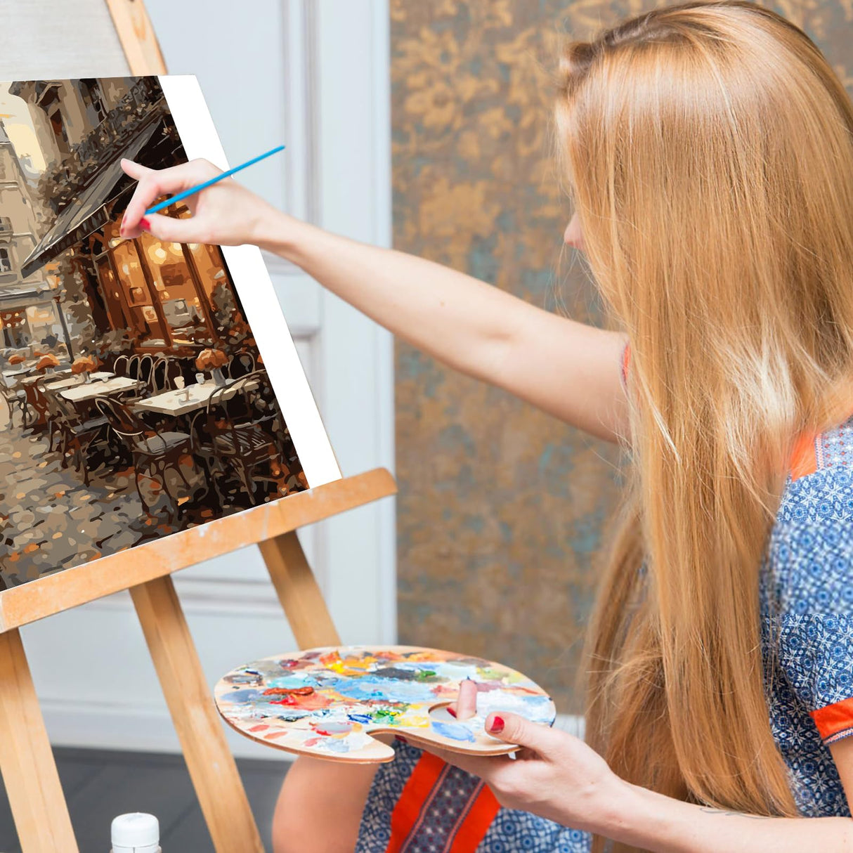 Paint by Numbers Kit for Adults- Street Cafe Adult Paint by Number Kits on Canvas for Beginners, Fall Scene DIY Acrylic Oil Number Painting Kits for Home Wall Decor Gift 16"x 20" (without Frame) Offito