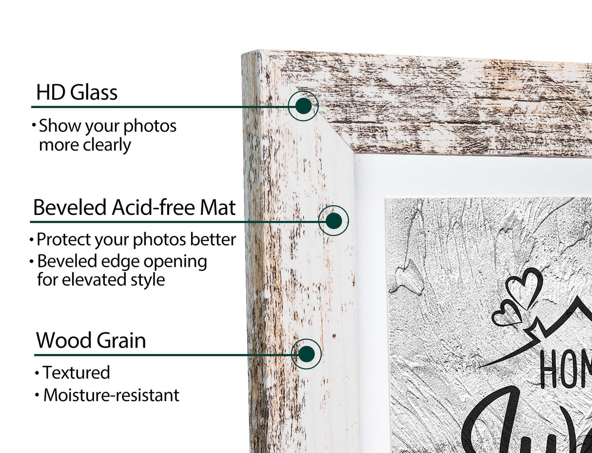 Califortree Rustic White 5x7 Picture Frame - Display Photos 4x6 with Mat or 5x7 Without Mat - Real Glass Frames for Wall and Tabletop - Set of 2 Califortree