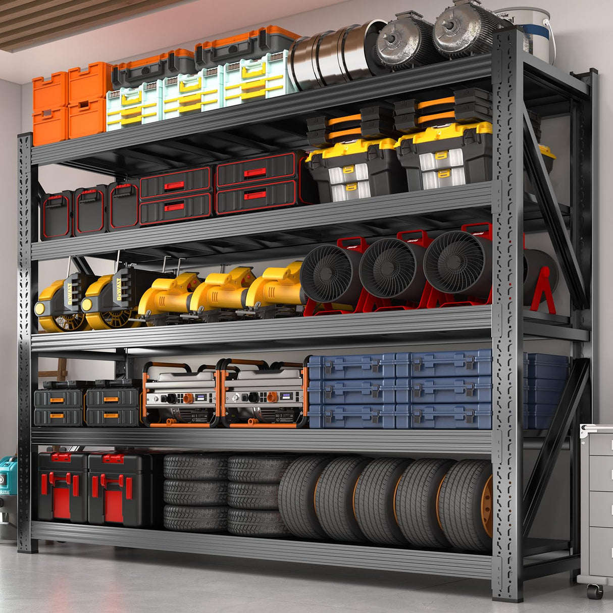 63" W Heavy Duty Garage Shelving, 6000LBS Garage Storage Shelves Industrial Shelving Unit, 5 Tier Adjustable Metal Shelving for Basement, Shop, Warehouse, 63" W x 24" D x 71" H Umeiga