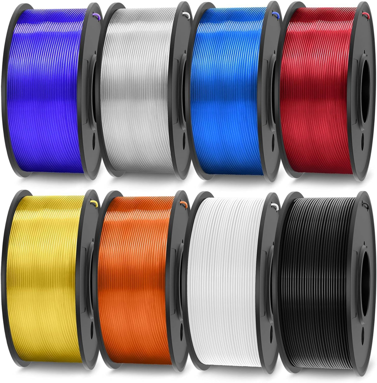 JAYO PLA+ Filament Bundle 1.75mm, 3D Printer Filament Bundle Multicolor, Individually Vacuum Packed, 250g Spool, 8 Pack, 2KG in Total, Black+White+Transparent+Clear(Blue+Red+Orange+Yellow+Purple) JAYO