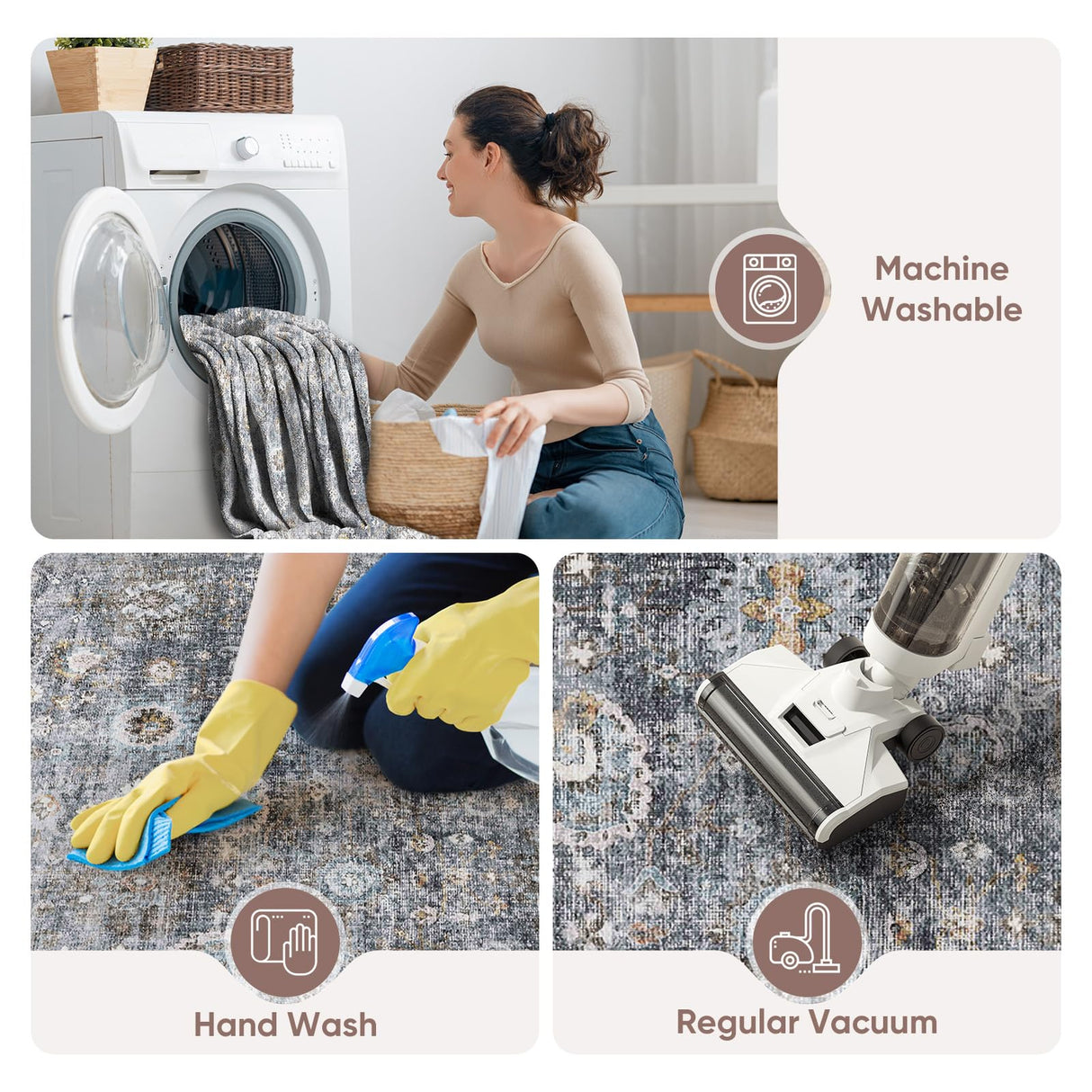 Runner Rug Hallway Runner Rug Washable Kitchen Runner Rugs with Rubber Backing 2'6''x8' 100% Polyester Vintage Rug for Entryway Indoor, Kitchen, Laundry, Bedroom (Grey and Brown) Rugcomf