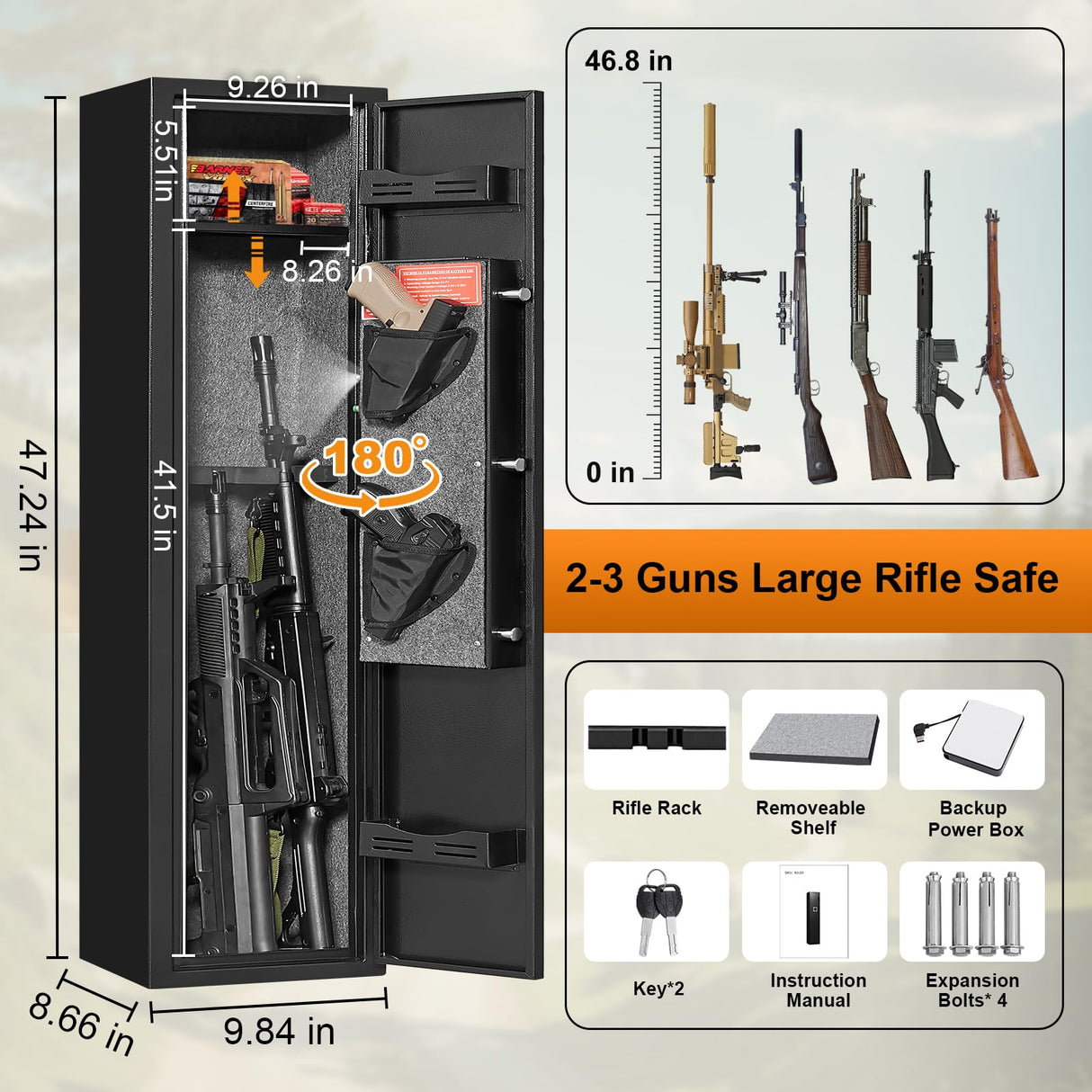 Marcree 2-3 Gun Safe, Gun Safe for Rifles and Pistols, Gun cabinets for Rifles and Shotguns, Long Gun Safes for Rifles and Shotguns with Dual Alarm System, No Assembly Marcree