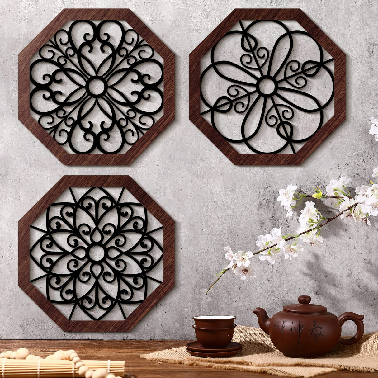 4 Pieces Thicken Rustic Wall Decor Modern Farmhouse Wall Art Decor Wooden Hollow Carved Design Rustic Wall Art for Living Room Bedroom Hallway Decor Office Kitchen Wall Decoration (Vivid Style) Yulejo