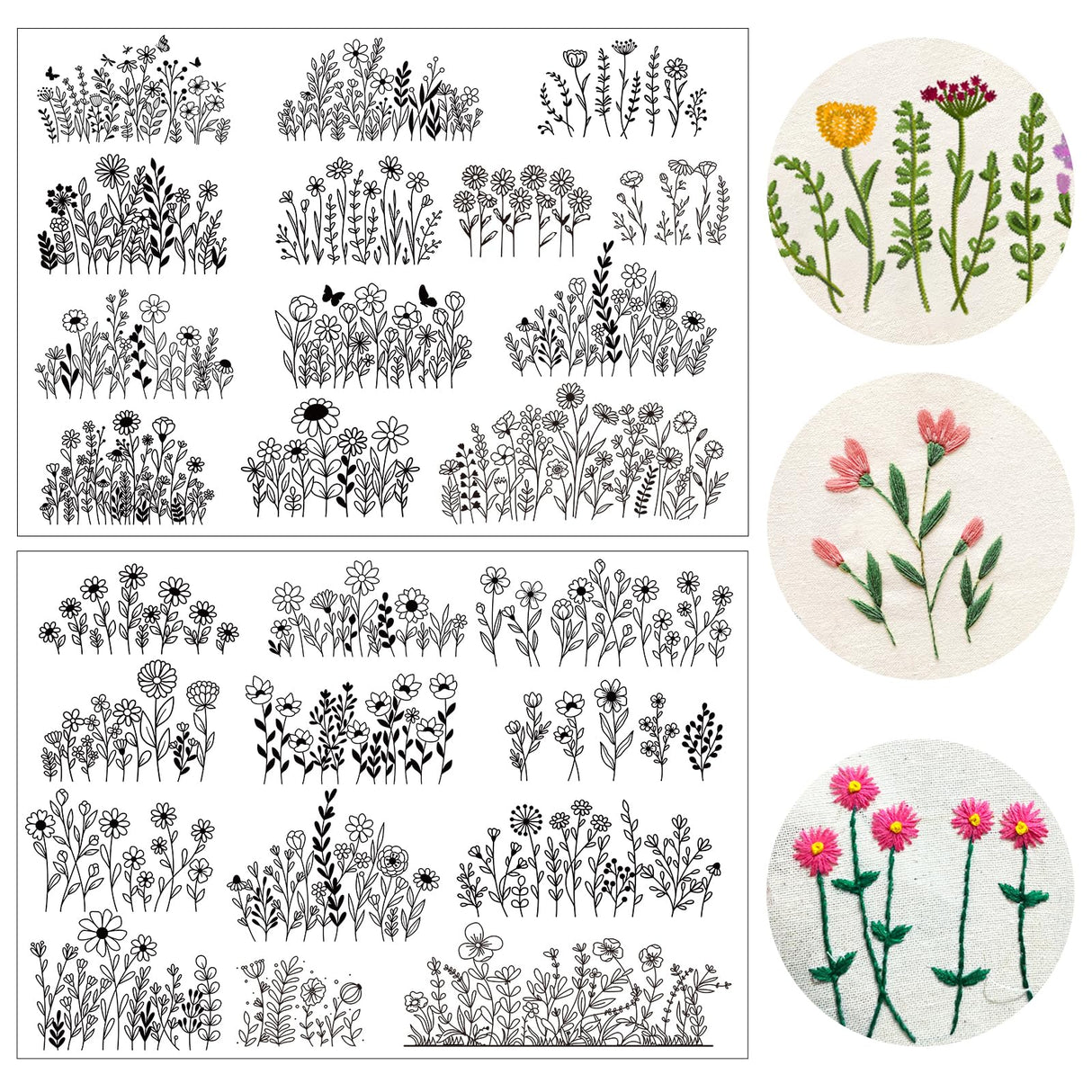 Flower Water Soluble Embroidery Patterns, 25 Pcs Stick and Stitch Embroidery Papers Wash Away Pre-Printed Floral Pattern Transfers, Customized Gift for Hand Sewing Lover Beginners INCOK