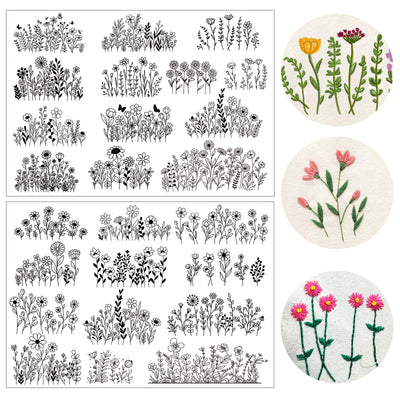 Flower Water Soluble Embroidery Patterns, 25 Pcs Stick and Stitch Embroidery Papers Wash Away Pre-Printed Floral Pattern Transfers, Customized Gift for Hand Sewing Lover Beginners