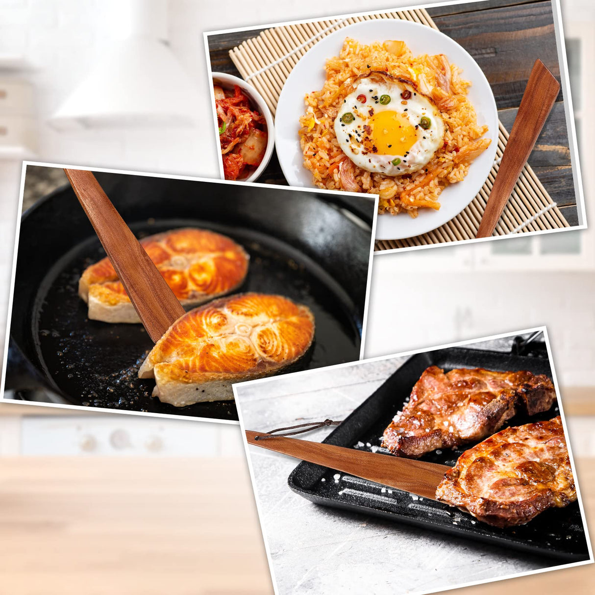 Yinkin 2 Pcs 9.8" Teak Wood Spatula for Cooking Flat Wooden Spatula Small Wooden Flipper Egg Scraper Iron Turner Wood Cooking Utensil for Kitchen Turning Flipping Serving Scraping Yinkin