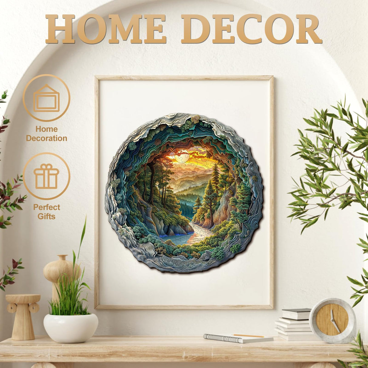 KAAYEE Wooden Puzzles for Adults, 3D Vision Effect Cave Forest Wooden Jigsaw Puzzle Unique Shape Wood Puzzle Adult, 3D Effect Flat Puzzle Birthday Family Game (S-8.5 * 8.4in-100pcs) KAAYEE