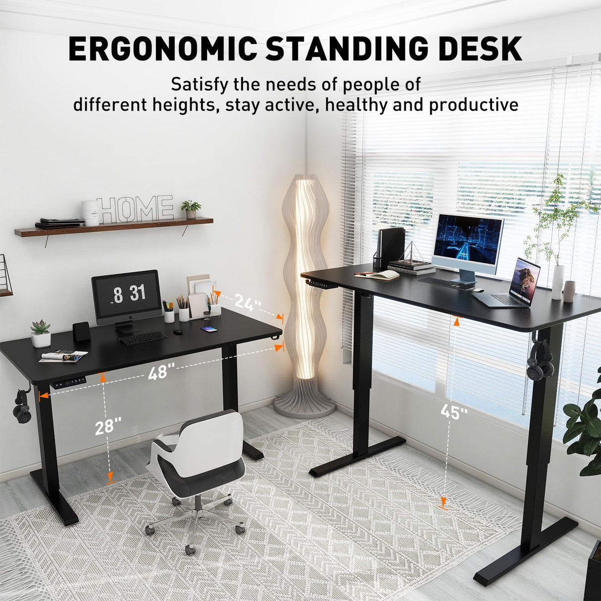 Win Up Time Electric Standing Desk Whole Piece Desktop Height Adjustable Desk- Standing Computer Desk, Sit to Stand Desk, Electric Stand Up Desk on Wheels Win Up Time
