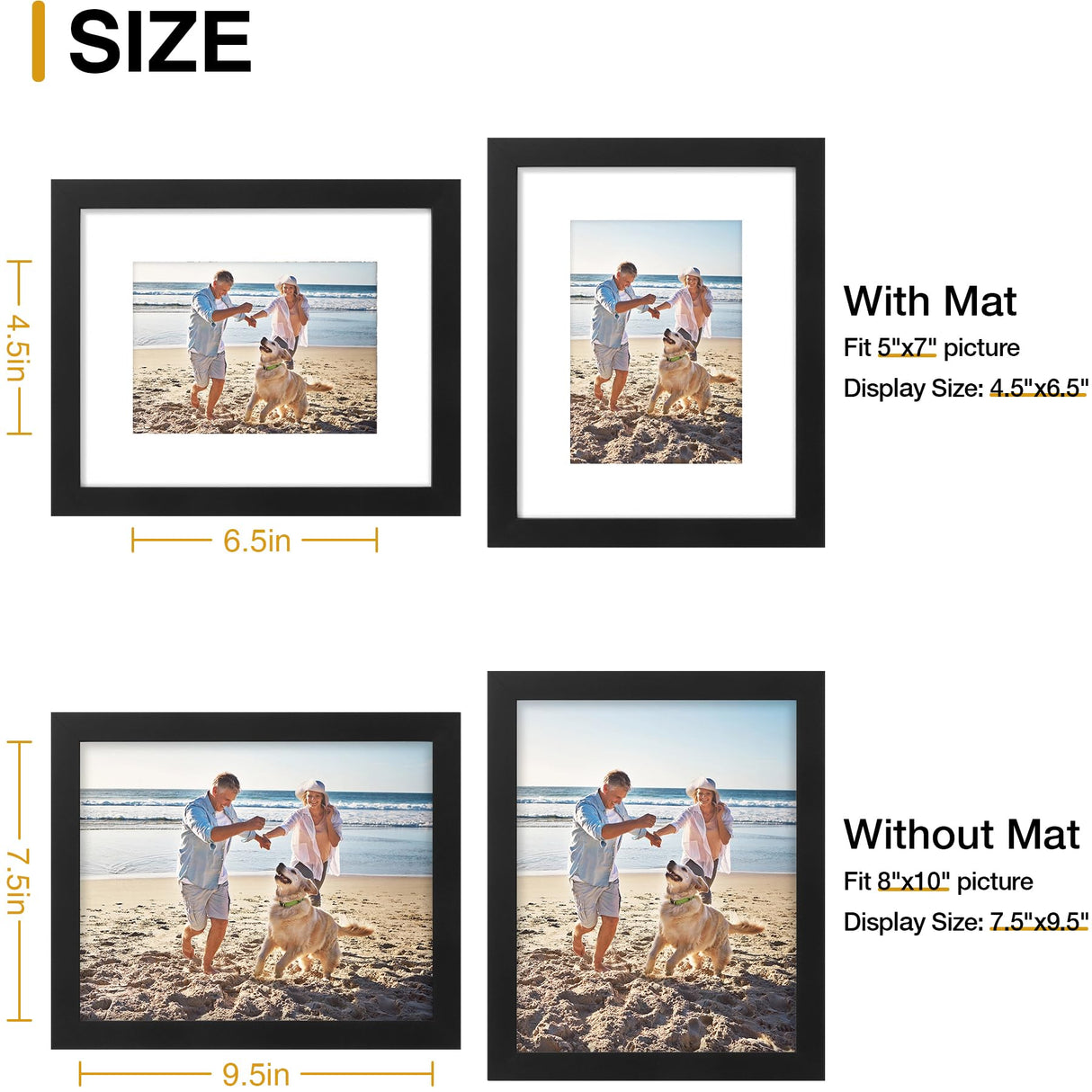 decorUhome 8x10 Picture Frame, Display Pictures 5x7 with Mat or 8x10 without Mat, Black Engineered Wood Photo Frame with Plexiglass for Wall & Tabletop Display, Picture Frames 8x10 Set of 1 decorUhome