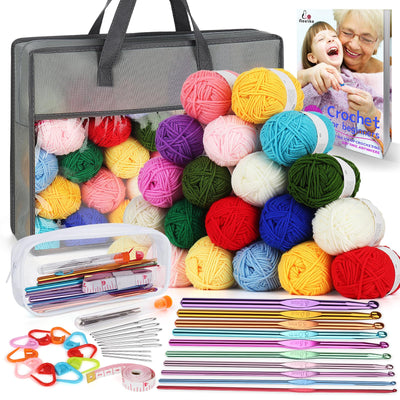 Aeelike Yarn Kit, 1093 Yards Crochet Yarn for Crocheting Complete Knitting Kit for Beginners Professionals with Aluminum Crochet Hooks Detailed Instruction, Ideal Crochet Yarn Set/Gift