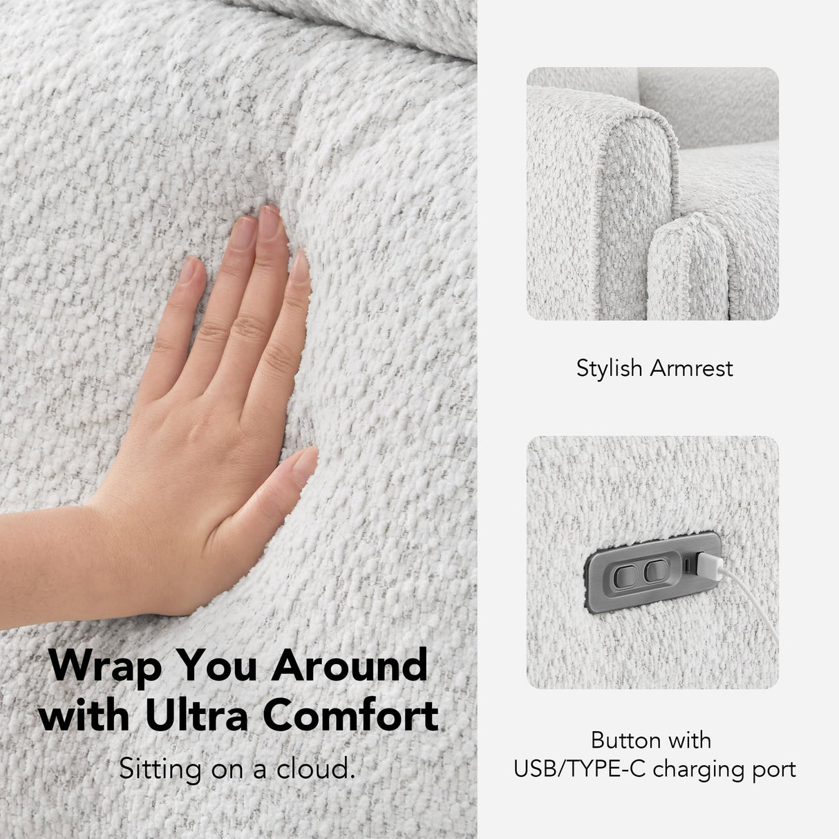 CHITA Electronic Power Recliner Chair Swivel Glider, FSC Certified Modern Nursery Rocking Chair with USB and Type-C Ports, Boucle White CHITA