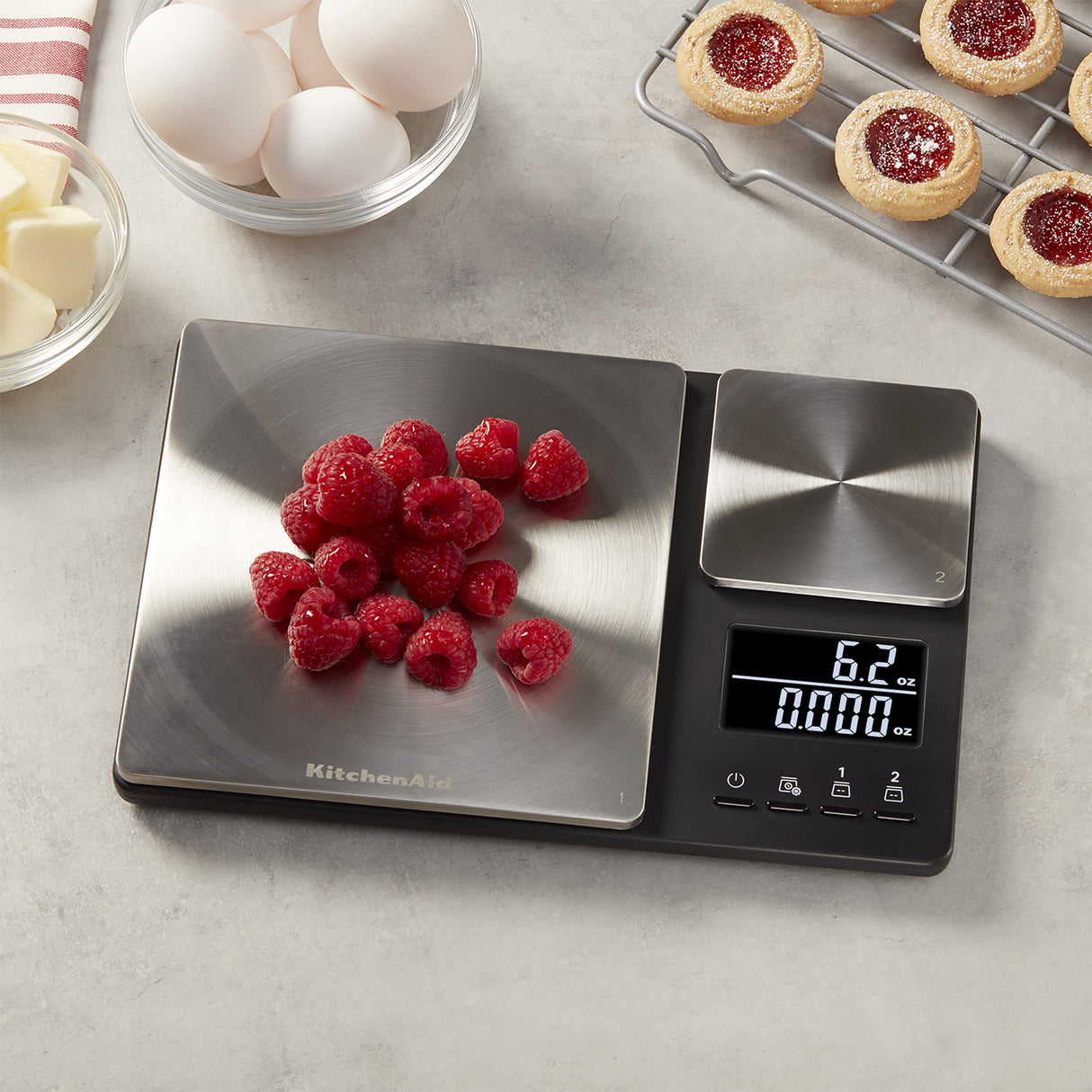 KitchenAid KQ909 Dual Platform Digital Kitchen and Food Scale, 11 pound capacity and Precision 16oz capacity, Black with Stainless Steel KitchenAid