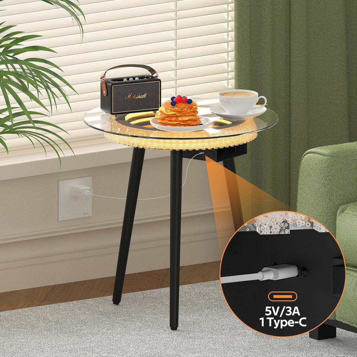 Bigbiglife Coffee Table with Led Light, Luxury Metal End Table with 3D Mirror, Glass Side Table for Appartment Home Living Room Bigbiglife