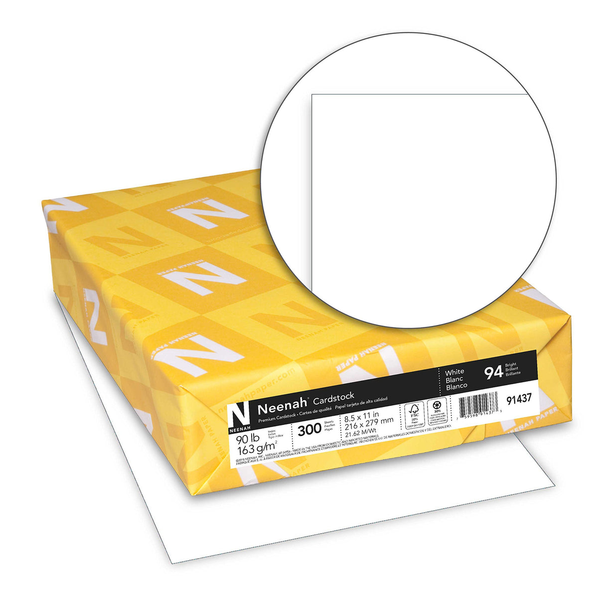 Neenah Index Cardstock, 8.5" x 11", 90 lb/163 gsm, White, Lightweight, 94 Brightness, 300 Sheets (91437) Neenah