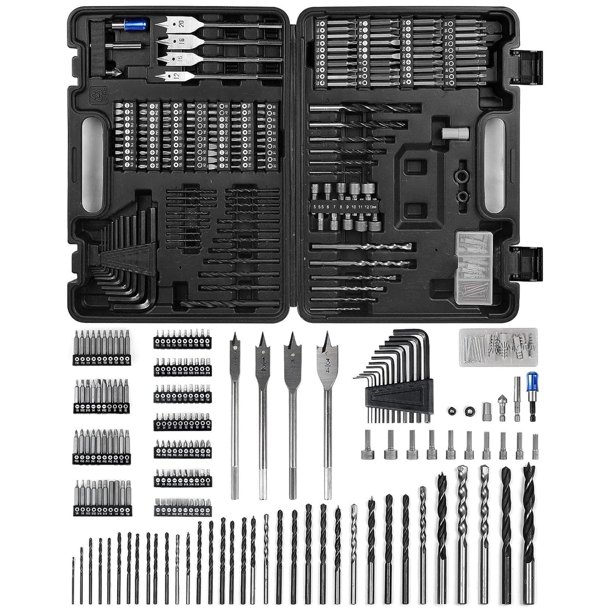 Drill Bit Set Screwdriver Bit Set, 201 Pcs Impact Driver Bits Kit with Carry Case, Combo Kit for Wood Metal Cement Drilling and Screwdriving, Tools for Gift and Home Maintenance Zeite