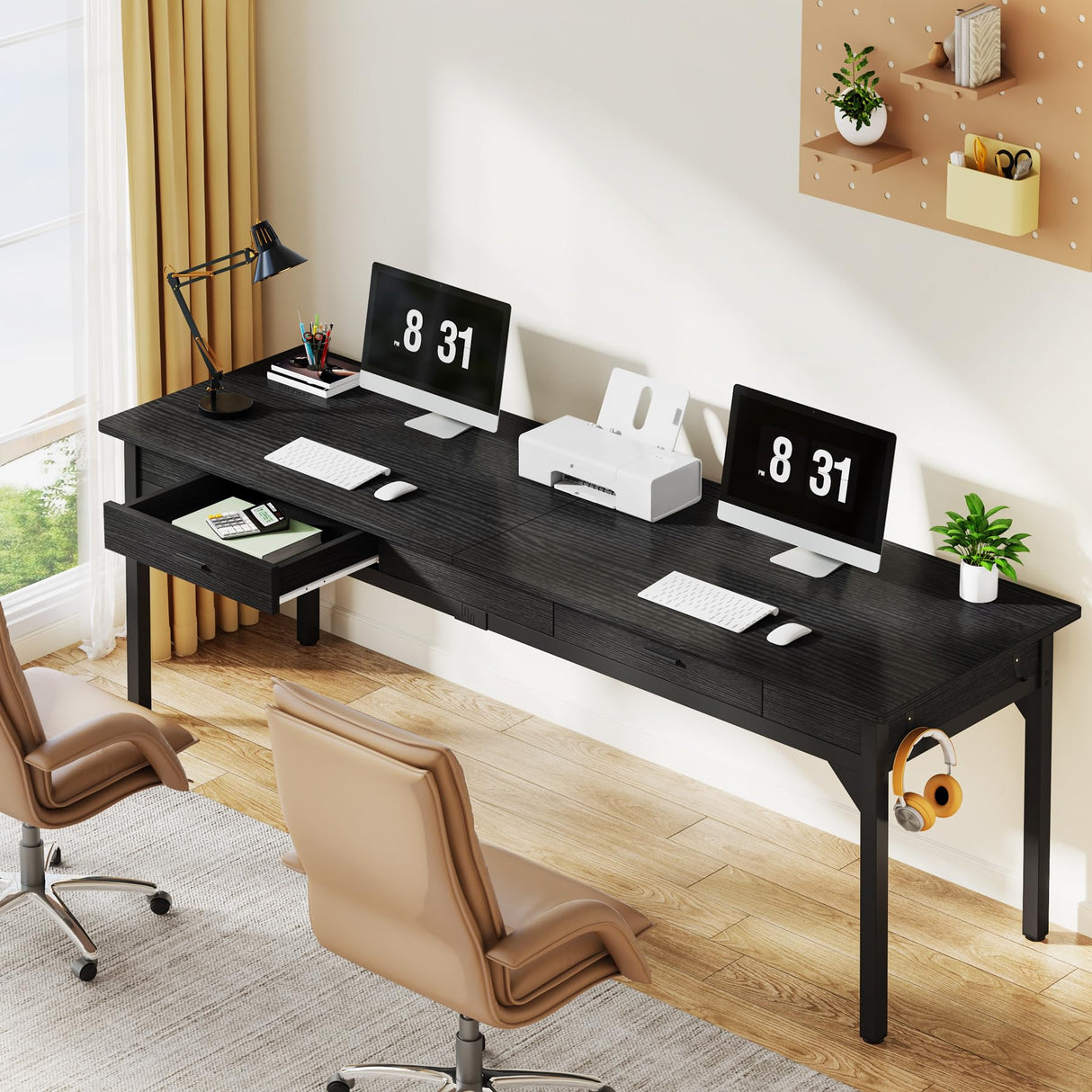 Tribesigns 78.7" Extra Long Executive Office Desk, Double Desk with 2 Drawers, Black Tribesigns