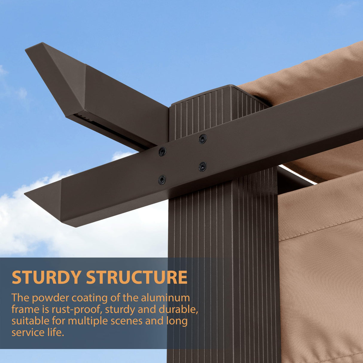 HAPPATIO 12' X 12' Pergola Retractable Pergola Canopy for Backyards, Gardens, Patios, Outdoor Pergola with Sun Shade Canopy, includes Ground Studs and Expansion Screws (Brown) HAPPATIO