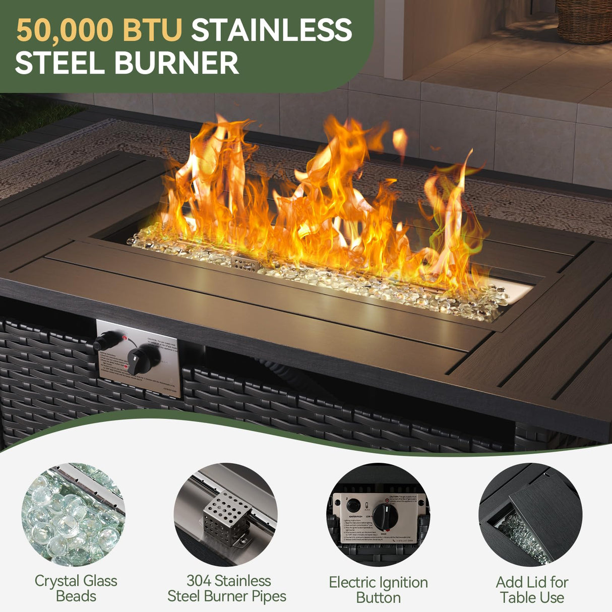 Aoxun Patio Furniture Set with 44'' Fire Pit Table, 7 Pcs Outdoor Patio Furniture Sets with 4in Thicken Cushion, Widen Armrests Wicker Outdoor Sectional for Backyard Aoxun