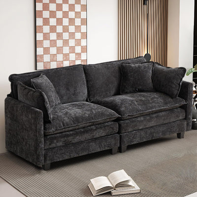 SoarFlash 71.6" Chenille Sectional Sofa, Comfy Modular Loveseat Sofa, Modern 2-Seat Couch Deep Seat Sofa Set for Living Room,Black