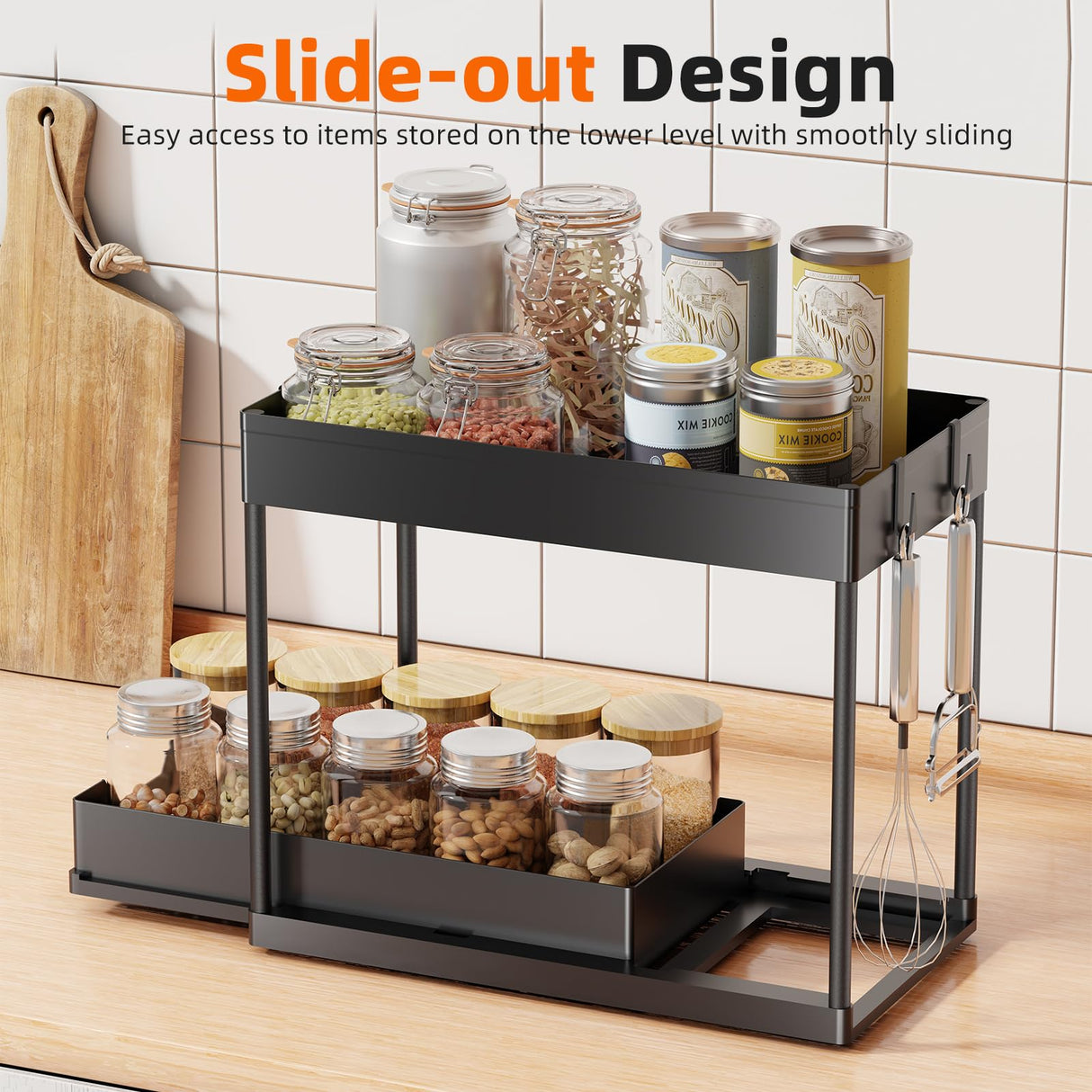 Simple Trending Under Sink Organizer 2 Pack, Sink Pull-Out Sliding Storage Cabinet, 2-Tier Under Shelf Organizer for Kitchen Bathroom, Black Simple Trending