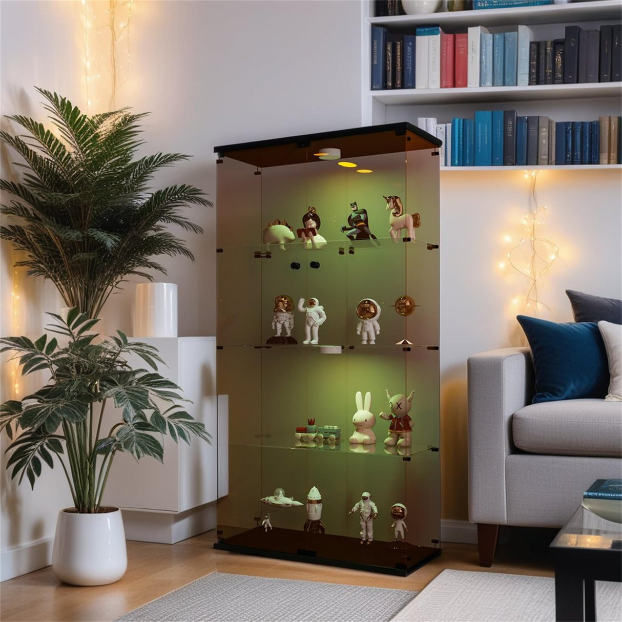 Zacis Glass Display Cabinet with Lights and Lock, 4-Tier Display Case Curio Cabinet with Glass Door, Floor Standing Showcase for Living Room Bedroom Home Office 31" W x 14.3" D x 64.5" H Zacis