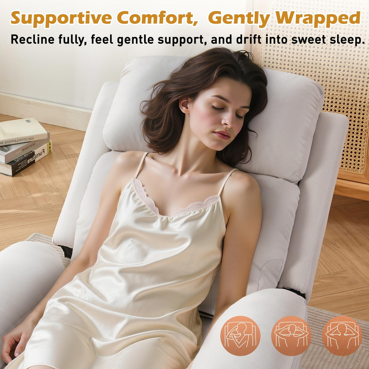 Korser Recliner Chair for Adults, Padded Deep Seat Reading Chair with Side Pockets, Small Recliners for Small Spaces, Adjustable Chair for Living Room, Bedroom, and RV (Linen) Korser