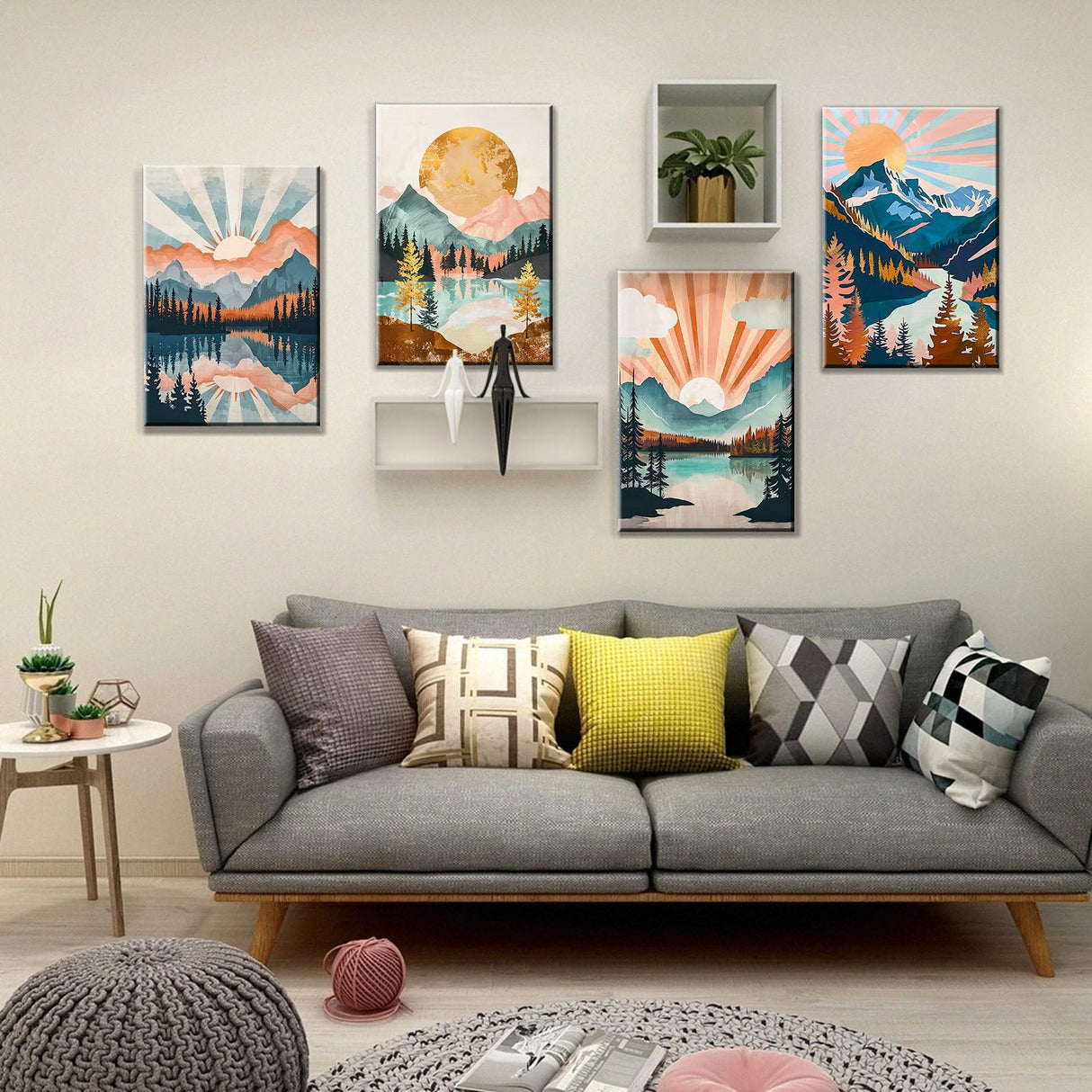 JOOZ 4 Pack Paint by Numbers Kit for Adults with Frame Mountain Paint by Number with Easel Lake Adult Paint by Number Kit on Canvas Framed Sunset Oil Painting Kits for Home Wall Decor 8x12 Inch JOOZ