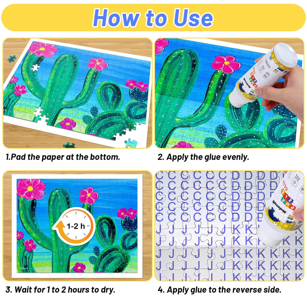 2 Pack 120ml Jigsaw Puzzle Glue with New Sponge Head, Suitable for 1000/3000/5000 Pieces of Paper and Wood Puzzle, Clear Water-Soluble Quick Dry Jigsaw Puzzle Glue, 240ml in Total Modacraft