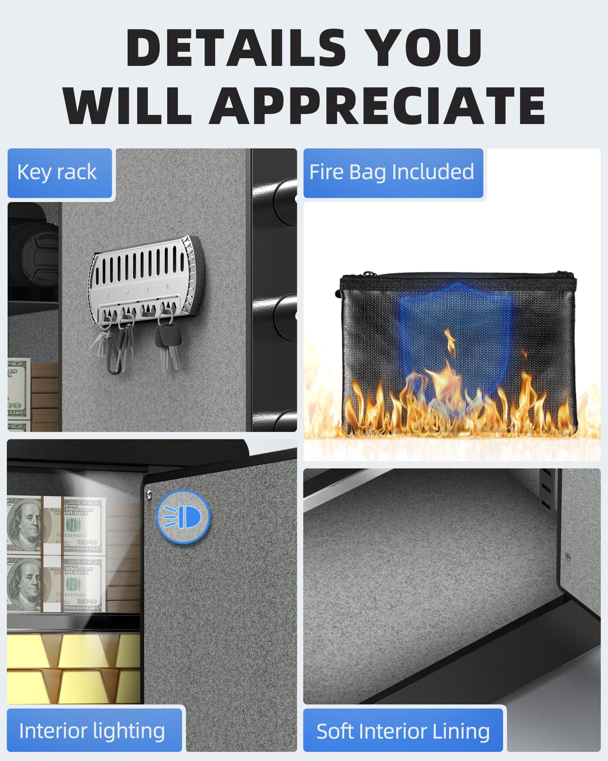 DAYI Safe Box, 1.4 Cubic Feet Home Safe with Fireproof Waterproof Bag, Security Safe Box for Money Cash Valuables, Digital Electronic Keypad, Dual Alarm System, Removable Shelf - D-35 DAYI