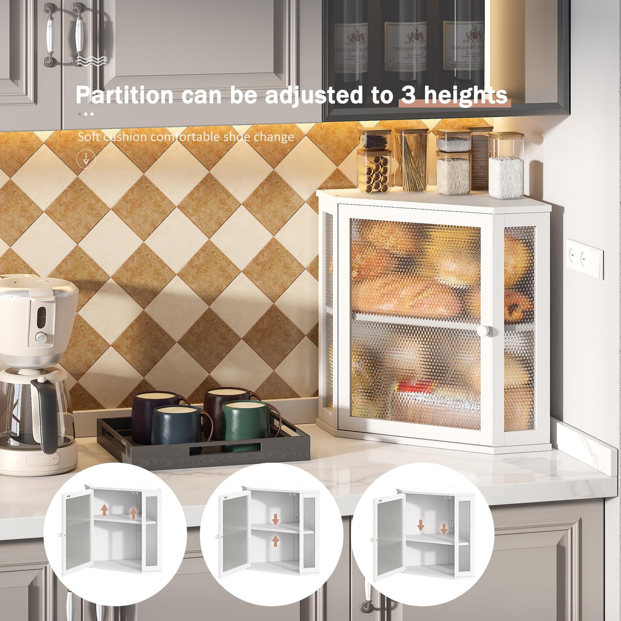 STDDRE Corner Bread Box Kitchen Countertop Extra Large Capacity Farmhouse Bread Box, Corner Countertop Storage, Double Layer Bread Holder (White, Extra Large) STDDRE