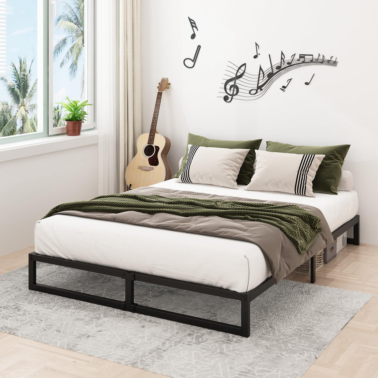 Lutown-Teen 9-Inch Heavy Duty Metal Queen Bed Frame with Steel Slat Support - No Box Spring Needed, Easy Assembly, Black Lutown-Teen