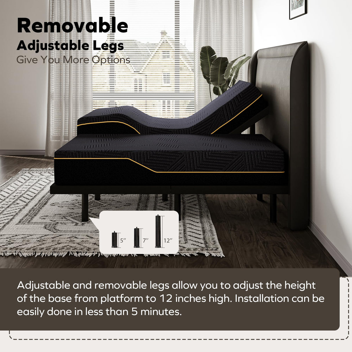 EGOHOME Split King Adjustable Bed Frame and 14" Memory Foam Mattress, Independent Head and Foot Incline Electric Bed with Massage, Wireless Remote, Zero Gravity, LED Lights, USB Ports, Adjustable Legs EGOHOME