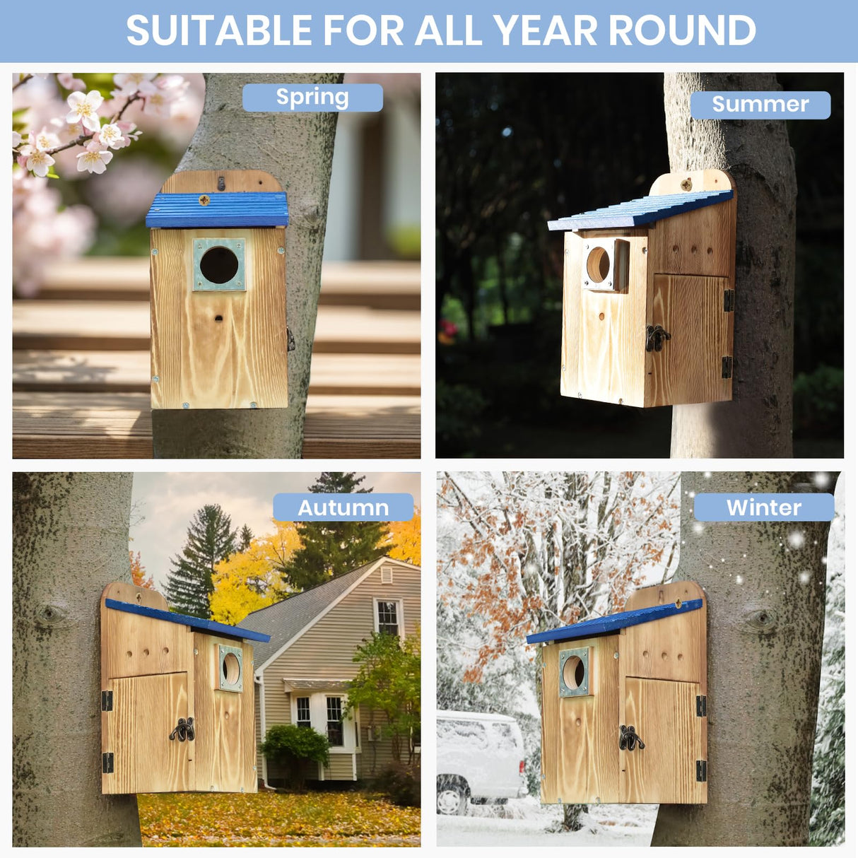 Blue Bird Houses for Outside - Durable Birdhouses for Outdoors with Clear View Panel & Predator Guard for Bluebird Wren Swallow Finch Chickadee Cardinal Predimeza