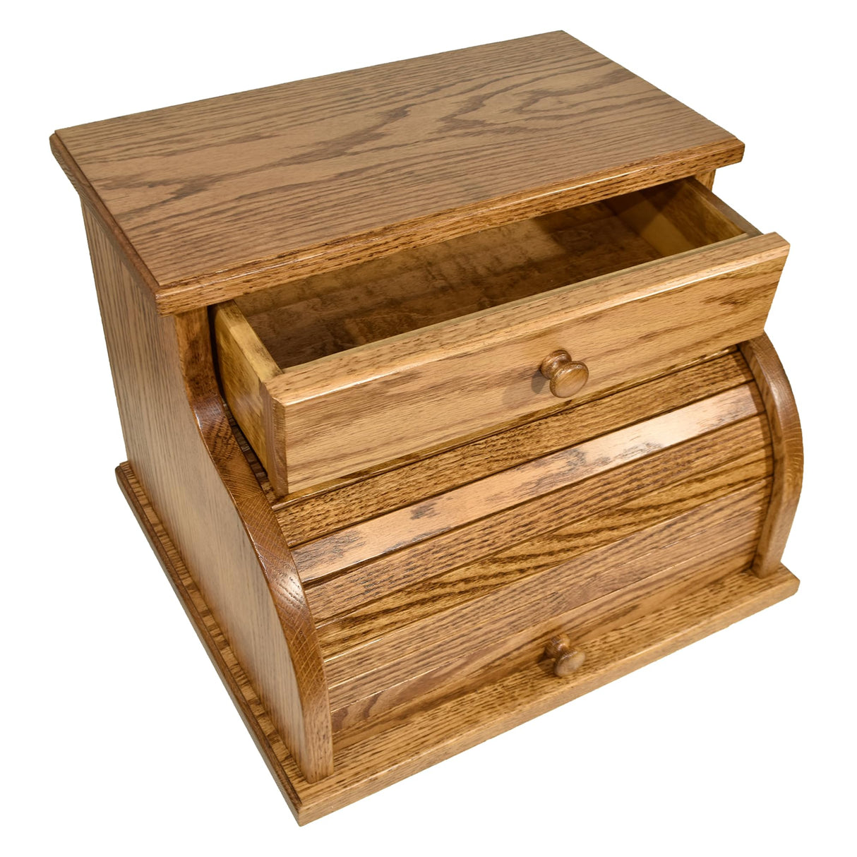 DutchCrafters Amish USA Made Solid Wood Countertop Bread Box with Drawer, Bread Holder for Kitchen Counter, Large Bread Box for Kitchen Countertop (Oak - Medium Walnut) DutchCrafters