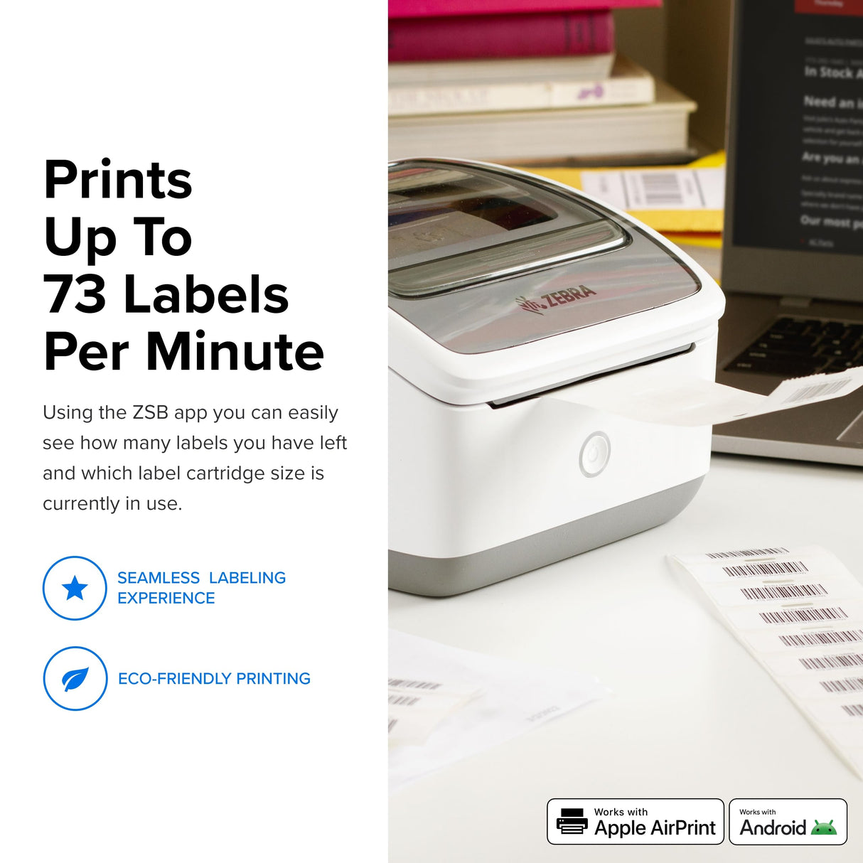 ZEBRA ZSB Series Thermal Label Printer 4" 300 dpi, Wi-Fi Printing, Supports UPS/USPS/FedEx, Barcodes, Custom & Shipping Labels, Print Anywhere, 4x6 Home & Office Shipping Label Printer ZEBRA