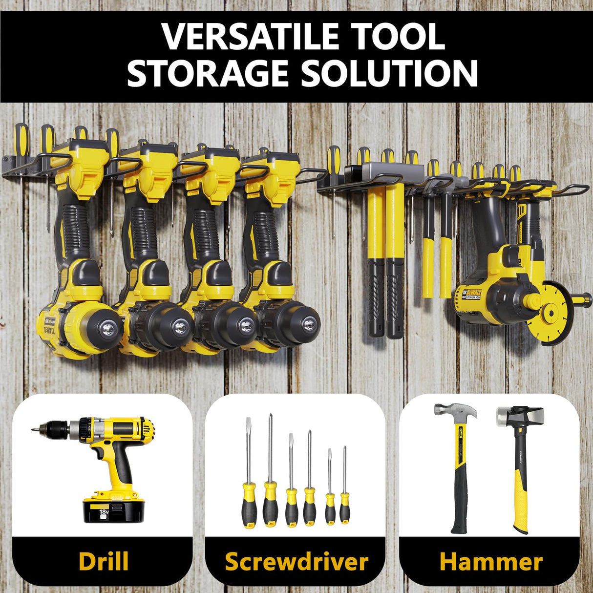 RacKeaLsi 2 Pack Drill Holder, Power Tool Organizer Wall Mount, Heavy Duty Garage Storage and Tool Organizer, Ideal Garage Organization Gifts for man, 8 Slots for Power Tools and 32 Screwdriver Rack RacKeaLsi