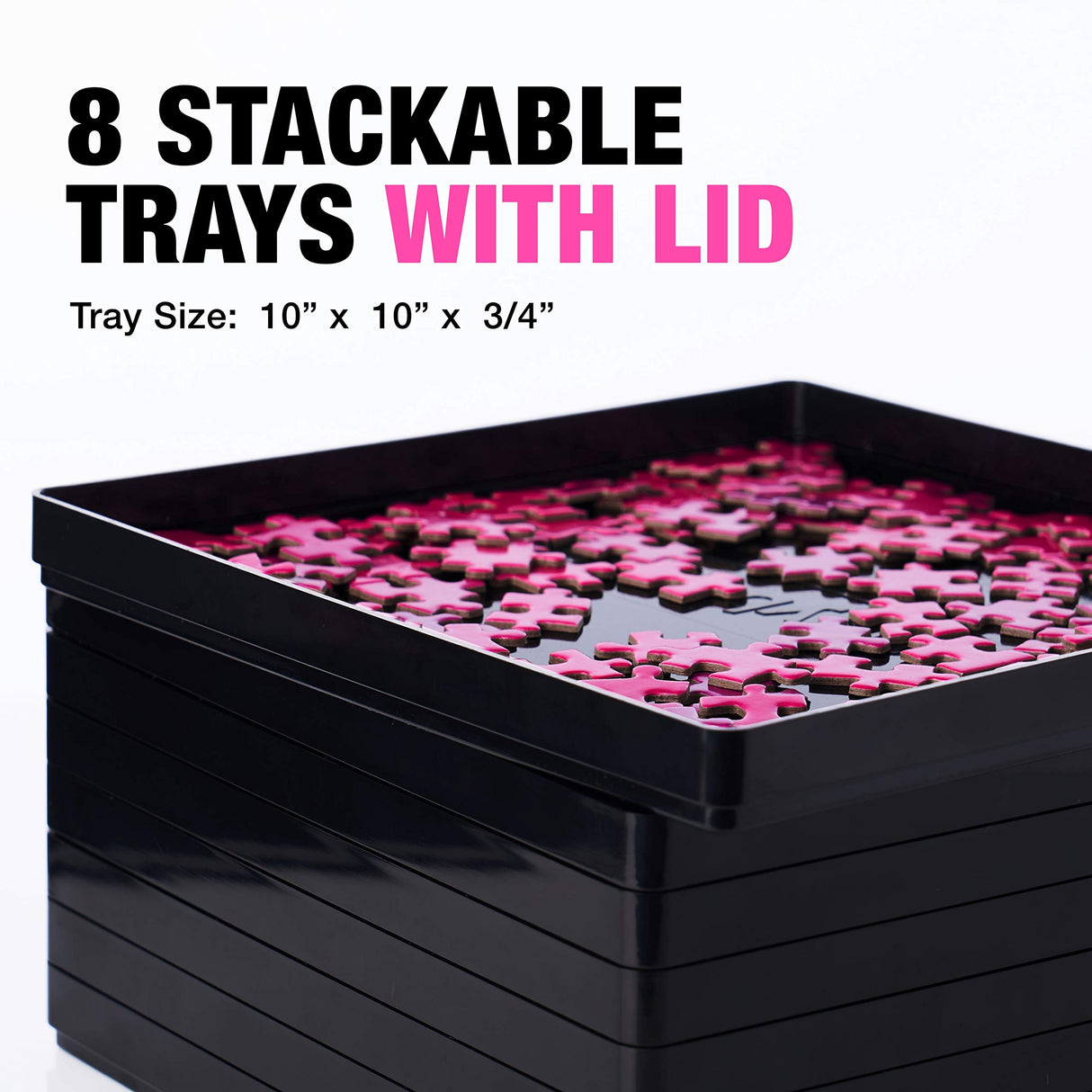 8 Black Puzzle Sorting Trays with Lid 10" x 10" | Puzzle Organizers and Storage | Jigsaw Puzzle Storage Board | for Puzzles Up to 1500-2500 Pieces TIDYBOSS