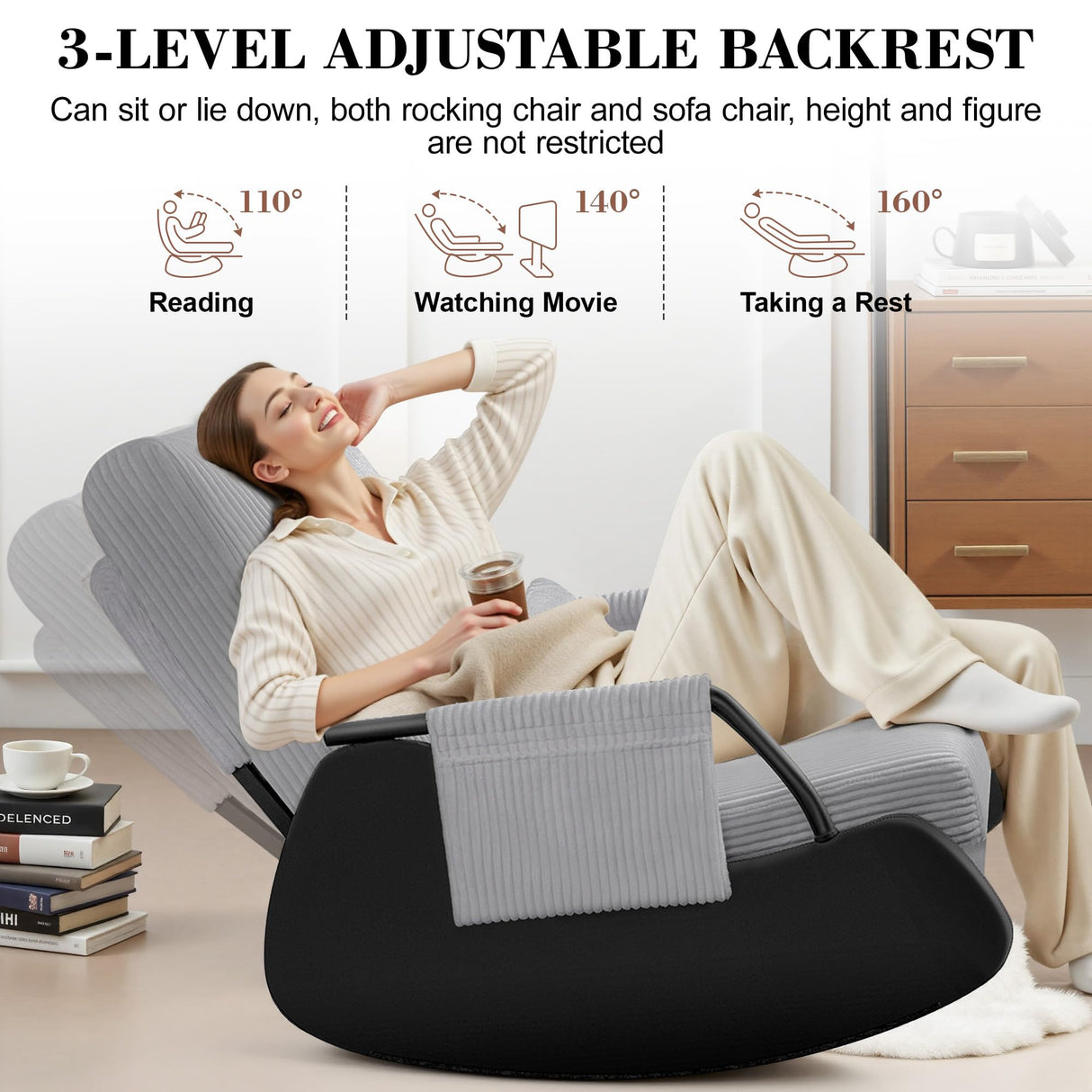 FelixKing Rocking Chair Nursery, Low-Seat Glider Chair, Upholstered Rocking Chair with Side Pocket and Foot Rest, Comfortable Modern Accent Armchair Recliner for Mom Nursery Living Room Bedroom Grey FelixKing