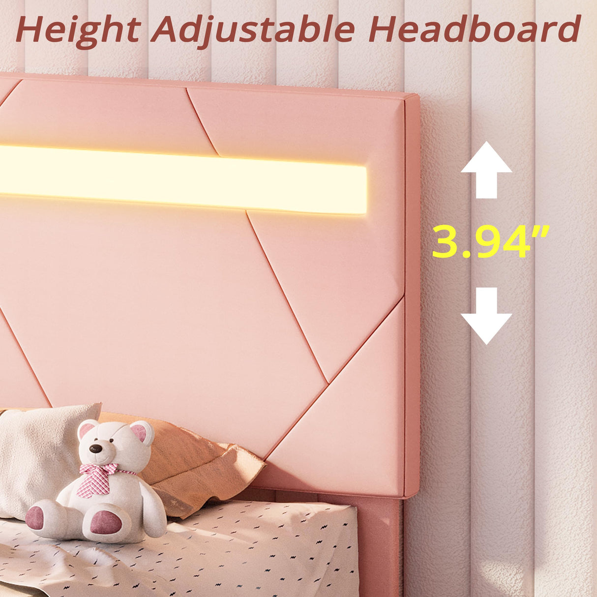 LIKIMIO Queen Bed Frame with LED Lights(Smart APP Control), Upholstered Modern Platform Bed Frame, No Box Spring Needed/Noise-Free/Easy Assembly, Pink LIKIMIO