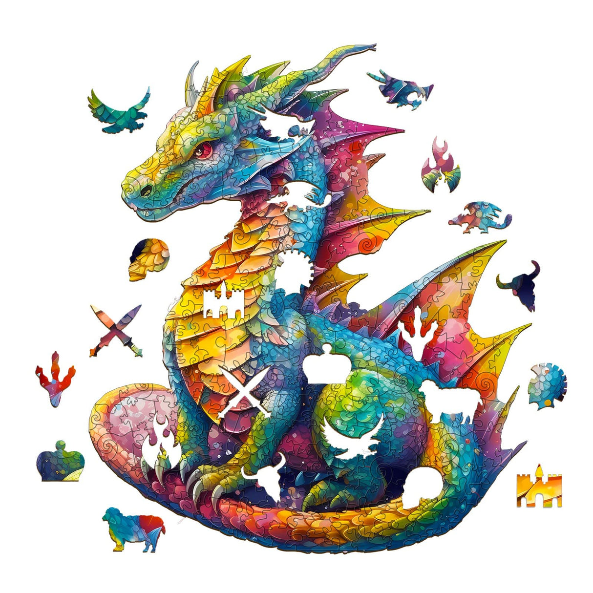 Woodemon Wooden Puzzles for Adults, Dragon Wooden Jigsaw Puzzles Kids, (M-200pcs) Unique Shaped Animal Wood Puzzles, Wooden Animal Puzzles for Adults and Kids Family Christmas Puzzle 12.2 * 10.5in Woodemon