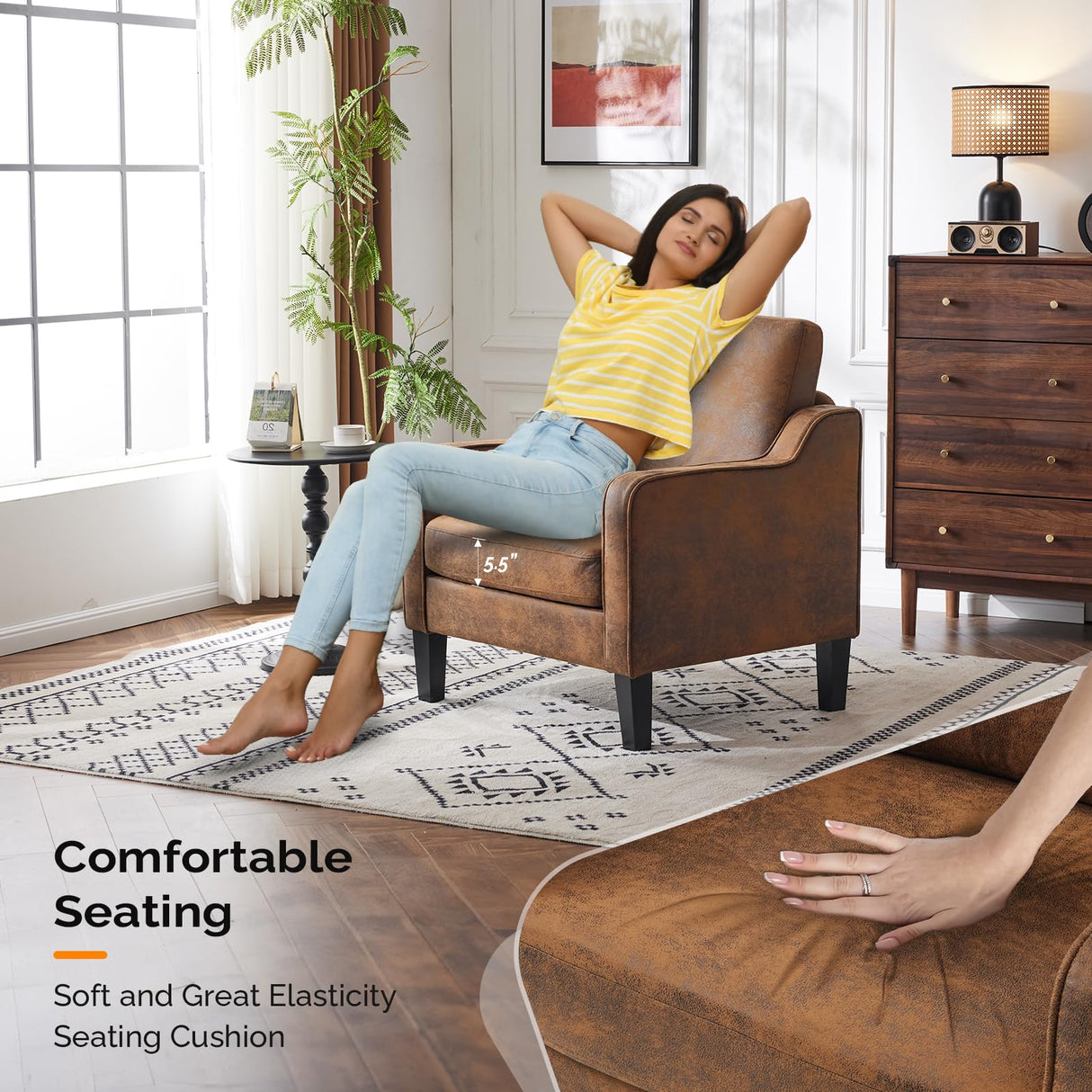 VINGLI Accent Chair for Living Room Chairs Rustic Reading Chair for Bedroom Scooped Arm Chair Mid Century Modern Accent Chairs Upholstered Comfy Chair for Apartment, Waiting Room VINGLI