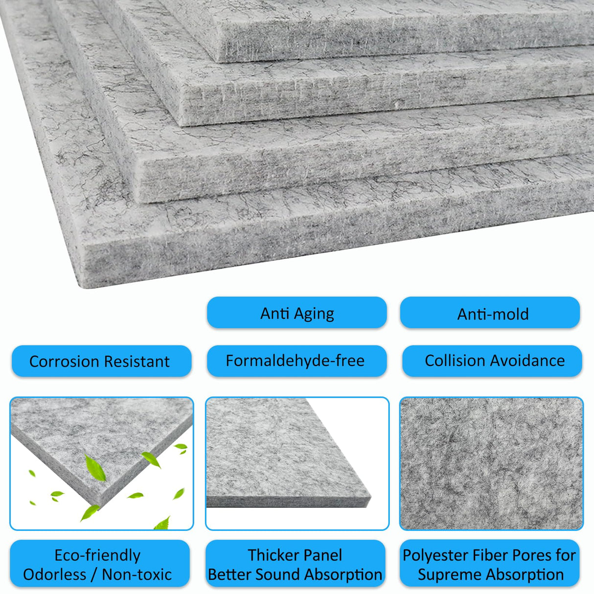 BXI Thickened Sound Absorbing Panels - 12 Pack 12 X 12 X 0.5 Inches Dense Acoustic Panels, Echo Noise Reducing Sound Panels, Tackable Studio Panels for Wall and Ceiling Acoustic Treatment BXI