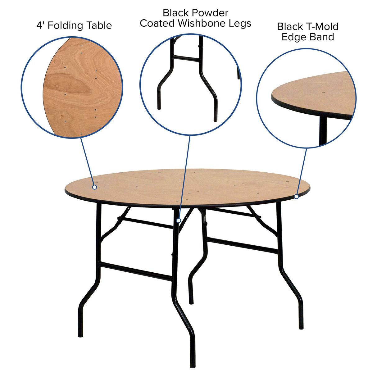 Flash Furniture Furman 4-Foot Round Wood Folding Banquet Table with Clear Coated Finished Top, 48 in Round, Natural Flash Furniture