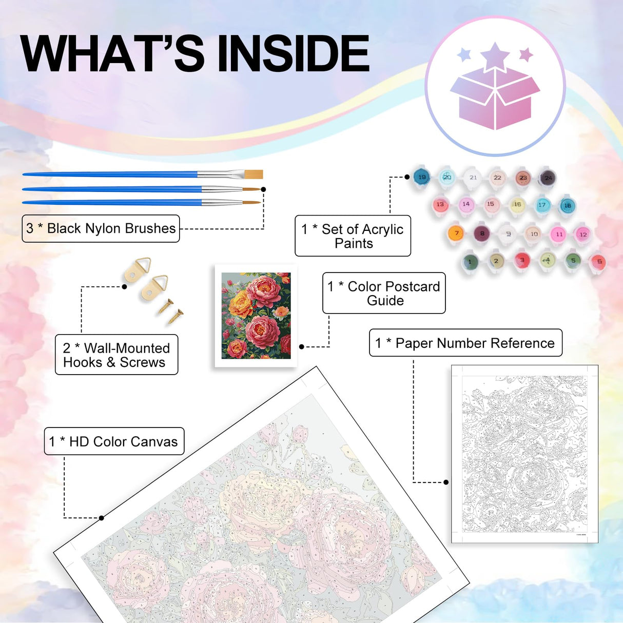 Camocin Paint by Numbers Kit for Adults - Flowers Adult Paint by Number Kits on Canvas Without Frame for Beginner, Peony Floral Oil Painting by Numbers Kit for Gift Home Wall Decor 16x20 Inch Camocin