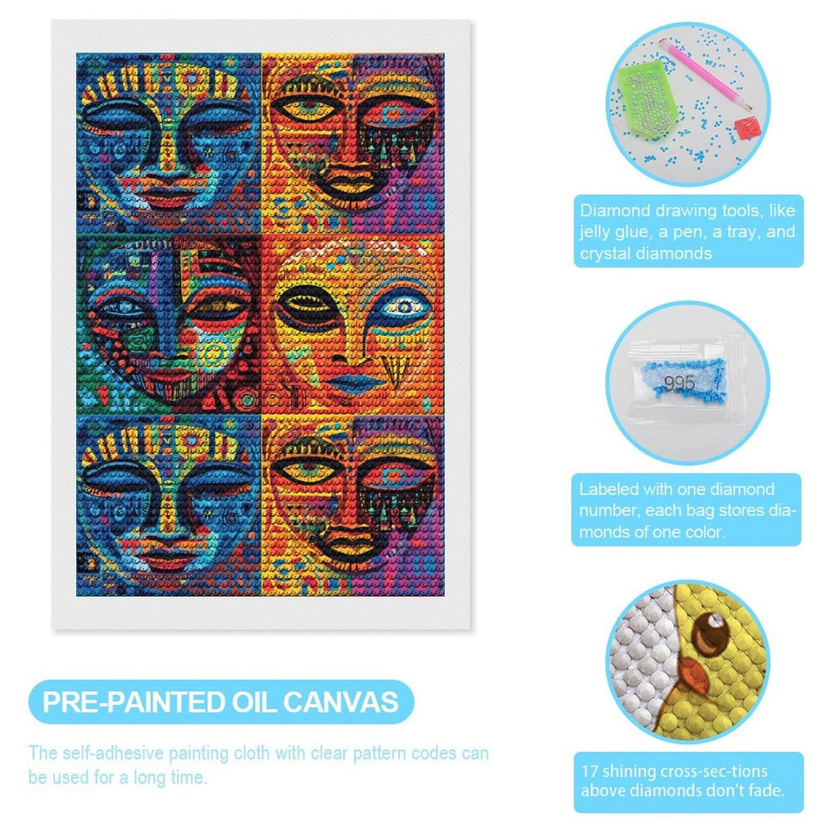 African Mask Tribal Ethnic Diamond Painting Kits DIY Round Full Drill Art Kit 5D Diamond Painting for Home Wall Decor 8"x12" Generic