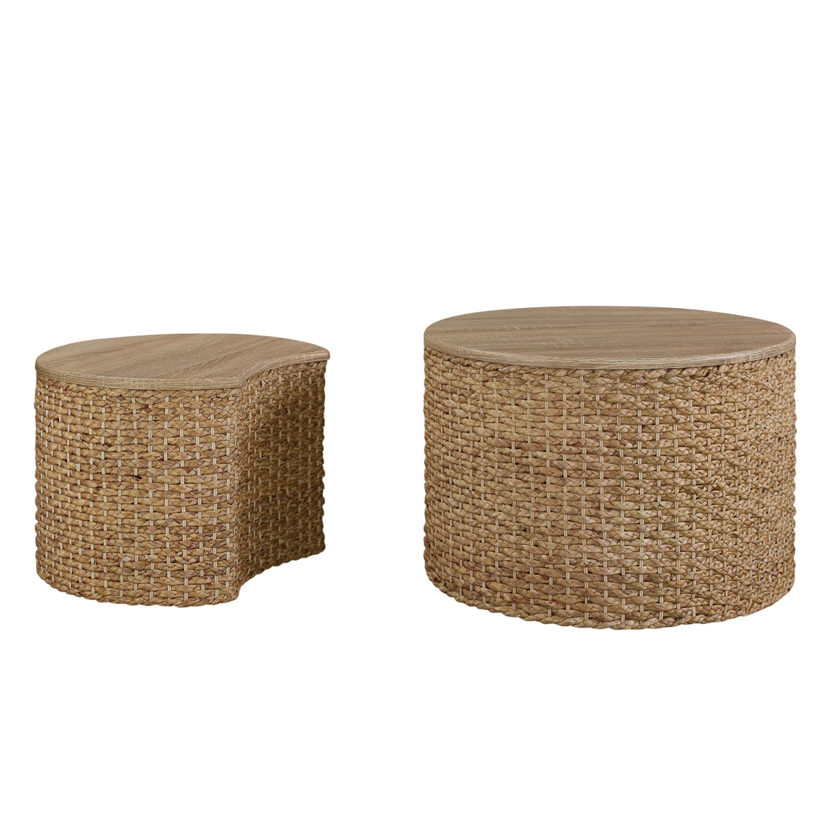 Giofanzo Nesting Coffee Table Set of 2, Coastal Coffee Table with Storage, Woven Coffee Table with Soild Wood Cover, Wicker Coffee Table with Cushion Base Giofanzo