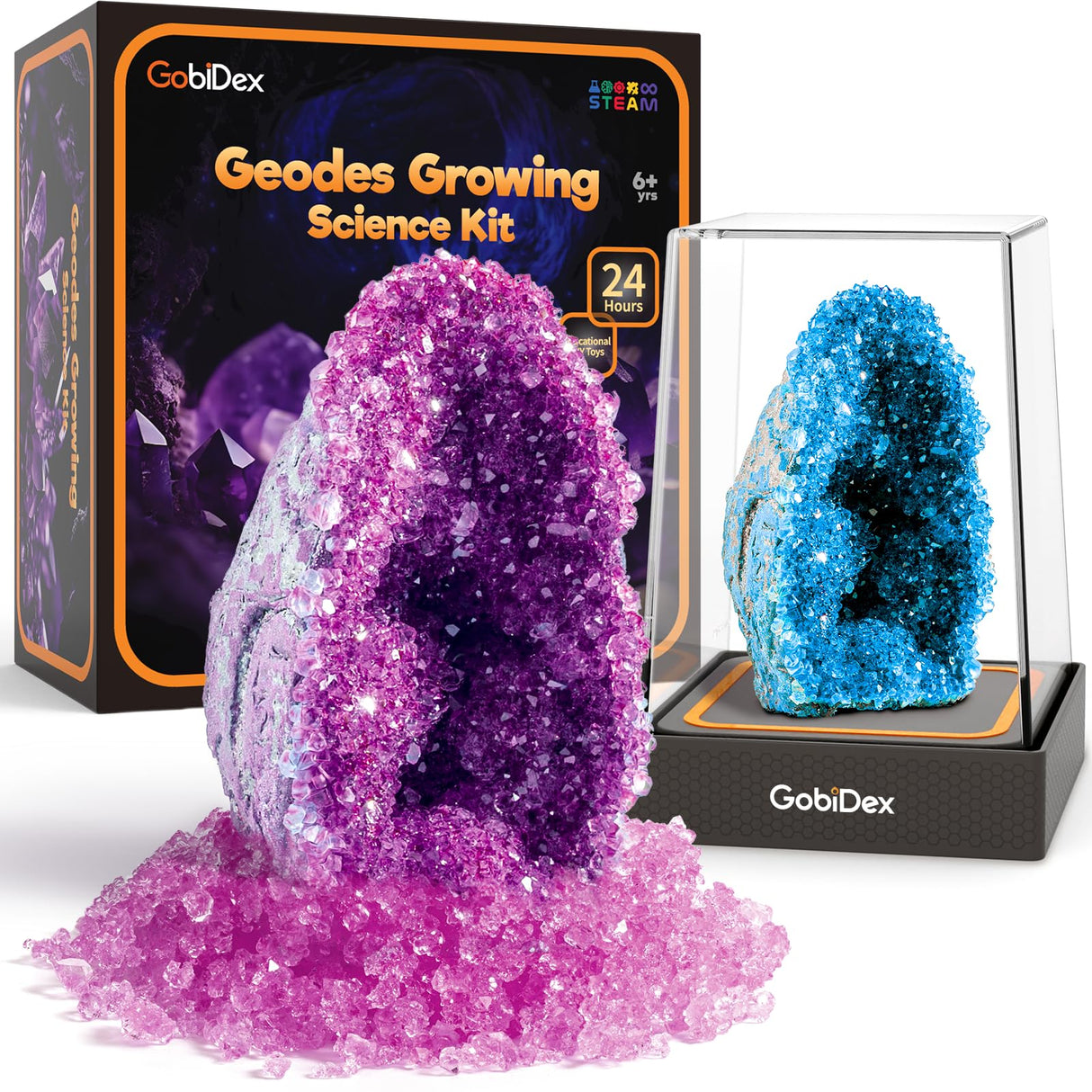 GobiDex Geodes Growing Science Kit for Kids Age 6-8-12, Geodes with Crystals Grow Fast in (24H), STEM Educational Science Experiments Toys, Geology & Rock Enthusiasts Collection, Gifts for Boys Girls GobiDex