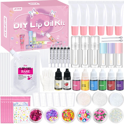JCOOS DIY Lip Gloss Oil Make Your Own Lip Gloss Kit, Inspired Lip Oil Base with Pigment, Flavoring Oil, Glow Tubes, Kids' Christmas Gifts
